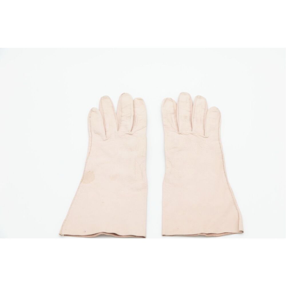Vintage 1950s Kid Leather Gloves Womenโs Size 7 Pink Blueโ Stamp 10โ Long
